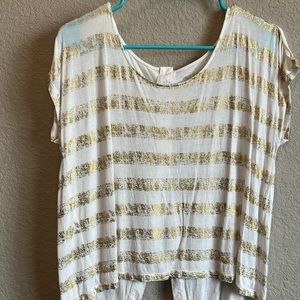Jennifer Lopez womens medium white and metallic gold striped shirt